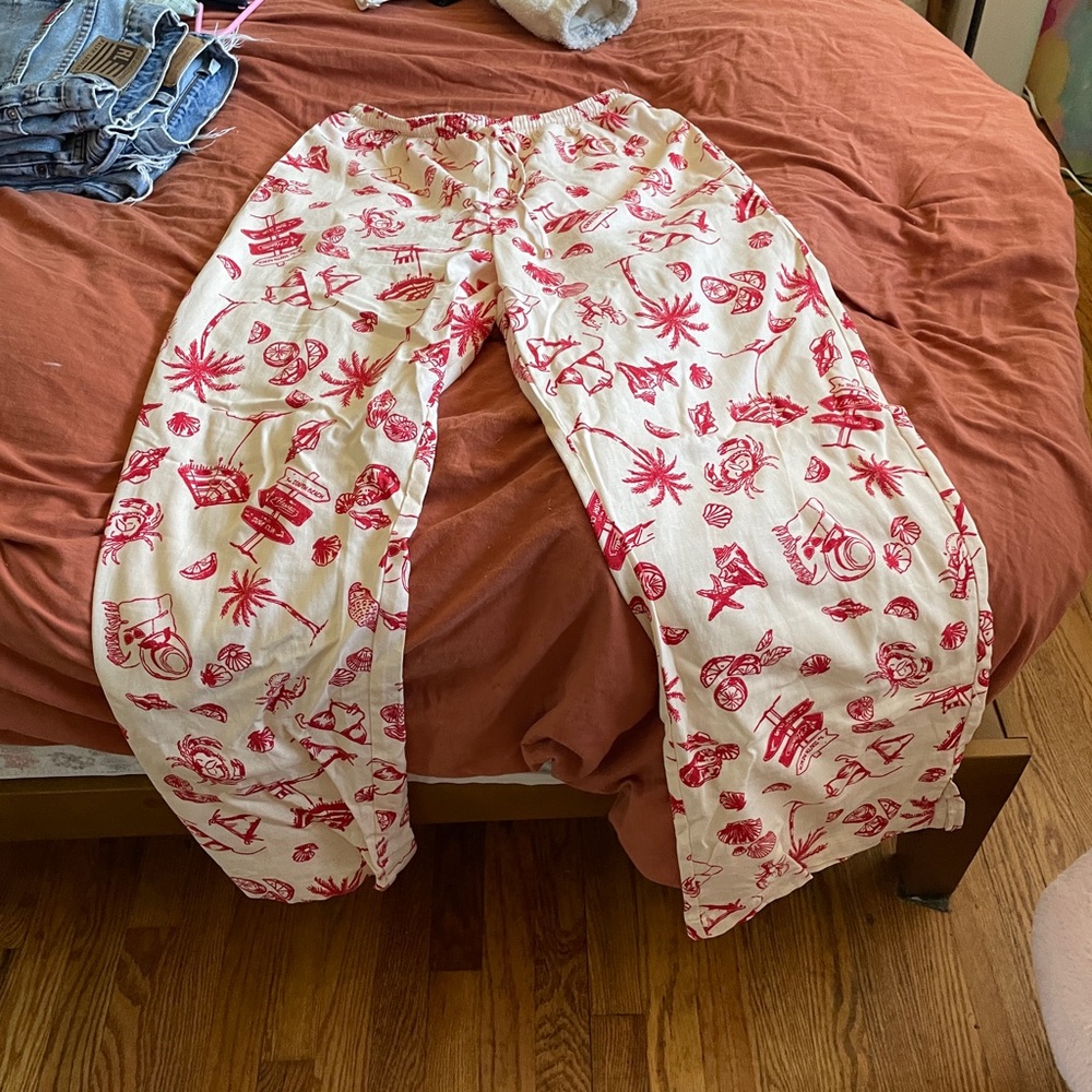 Wild Fable Cream and Red Trousers with Floral Design